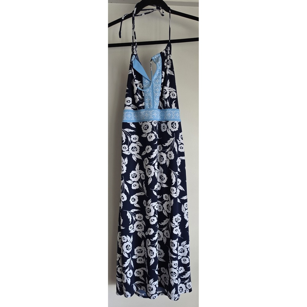 Ann Taylor Loft Dress Size 8 Sleeveless Floral Navy Blue White Classic
